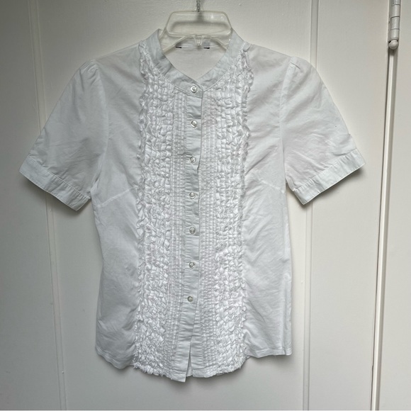 White short sleeved blouse with frilly front - Picture 2 of 8